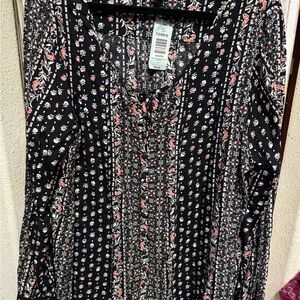 Torrid Black and Pink Floral Blouse